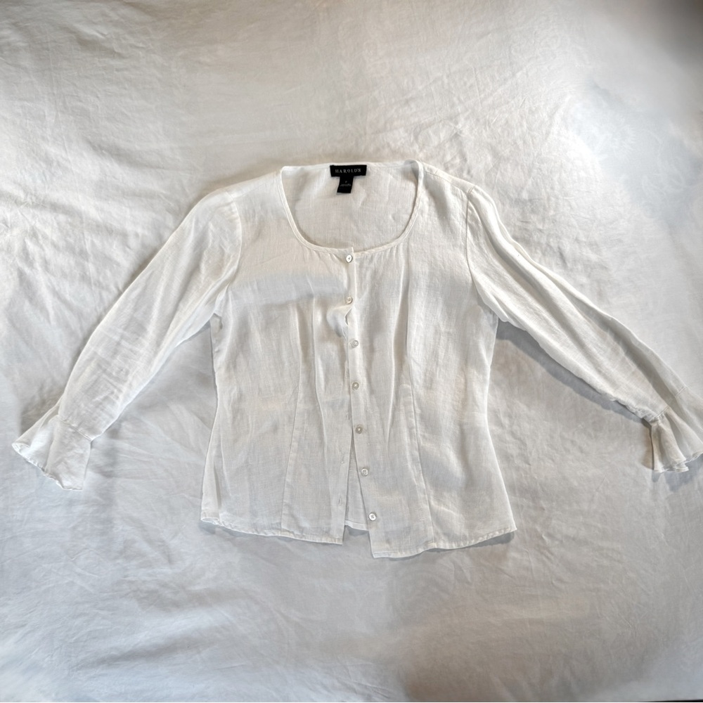 Harold’s White Linen Button-Up Blouse - Size 0 - GREAT CONDITION